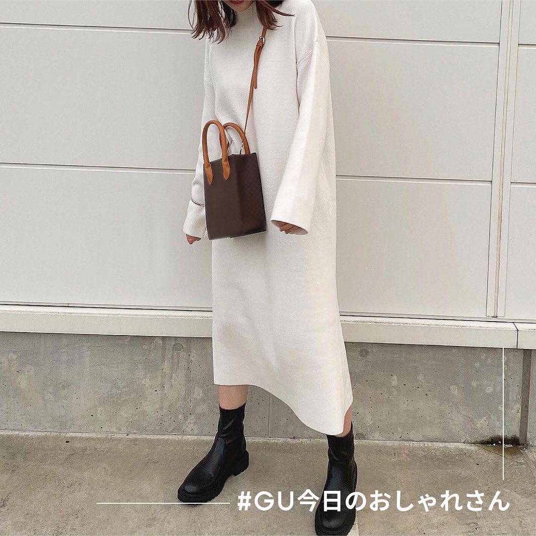 Gu For All スウェットライクハイネックニットワンピース をpick Up 適度な高さのハイネックや ネックと裾のスリット リラックス感のあるシルエットが特徴のワンピース Ciao Nihon