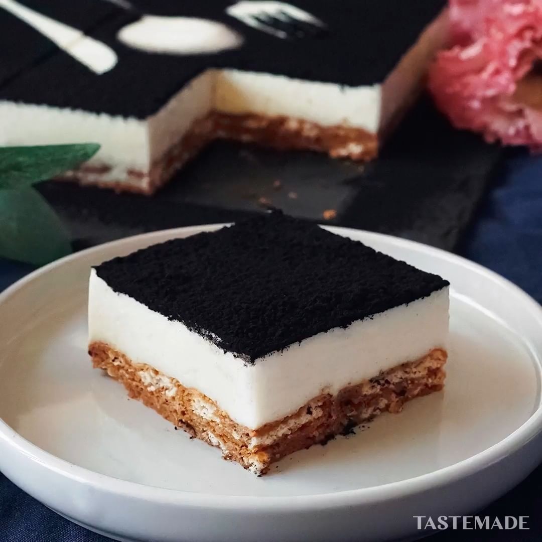 Tastemadejapan モノクローム 豆腐のヘルシーティラミス お豆腐で作る ヘルシーなティラミスです ココアパウダーをブラックにして コントラストも可愛く 材料 ビスケット Ciao Nihon
