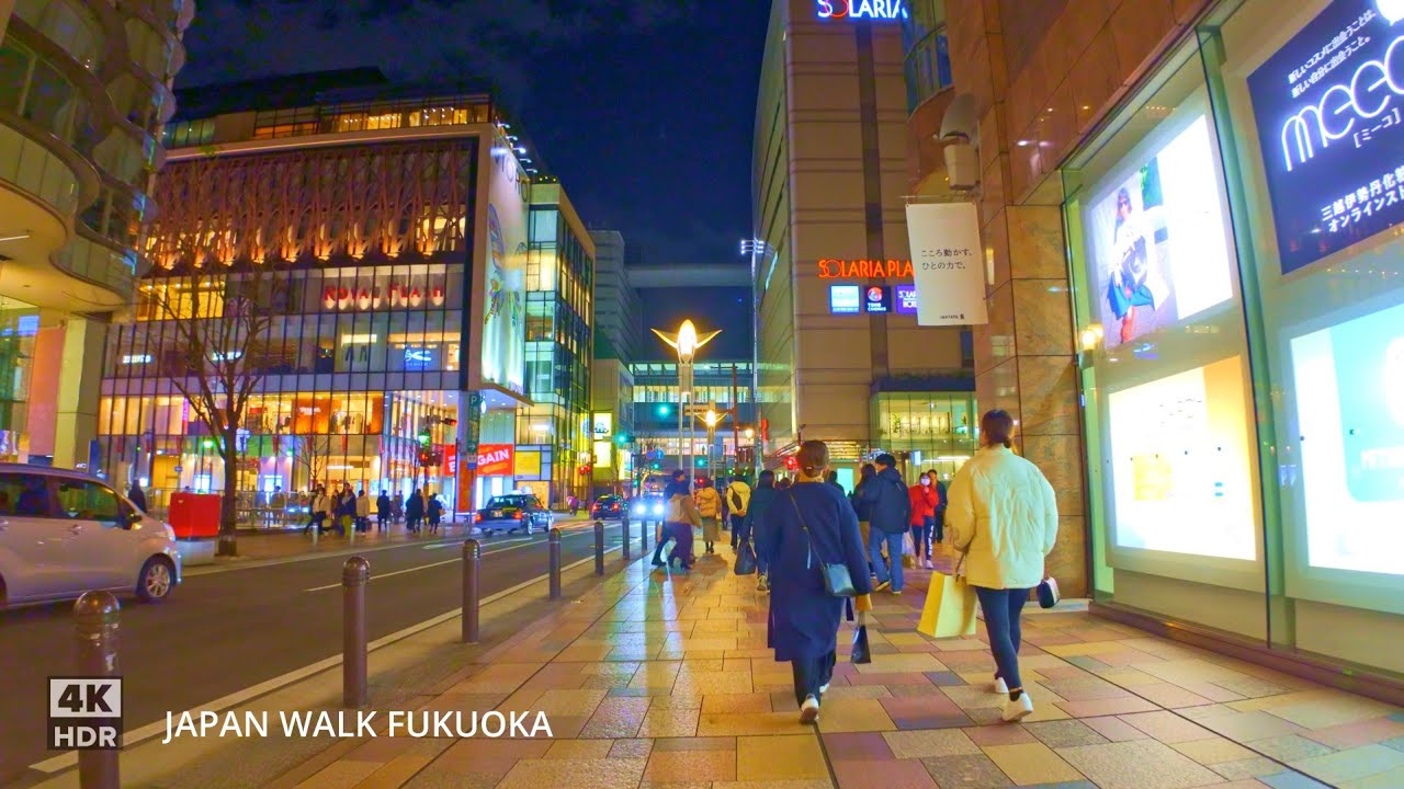 博多駅から天神へ歩く4k hdr japan walking tour from Hakata station to Tenjin ...